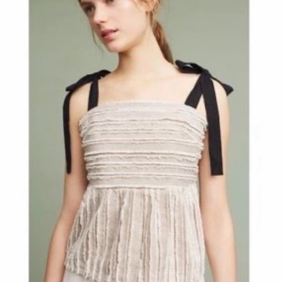 Maeve Tops - Anthropologie Maeve Striped Cotton Fringe Sleeveless Babydoll Top Bow Ties